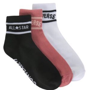 Converse 3-PK Stripe Logo Flat Knit Quarter Socks